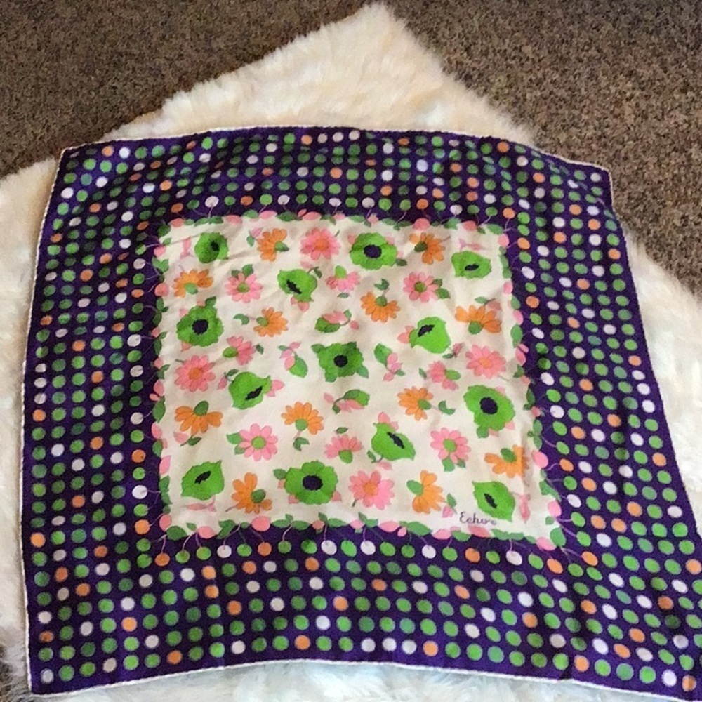 Echo silk scarf with polka dots, flowers and cherries